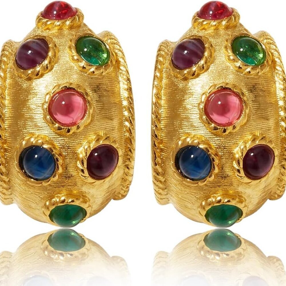 Resin Flower Shape Stud Earrings Colorful Vintage Jewelry for Gifts